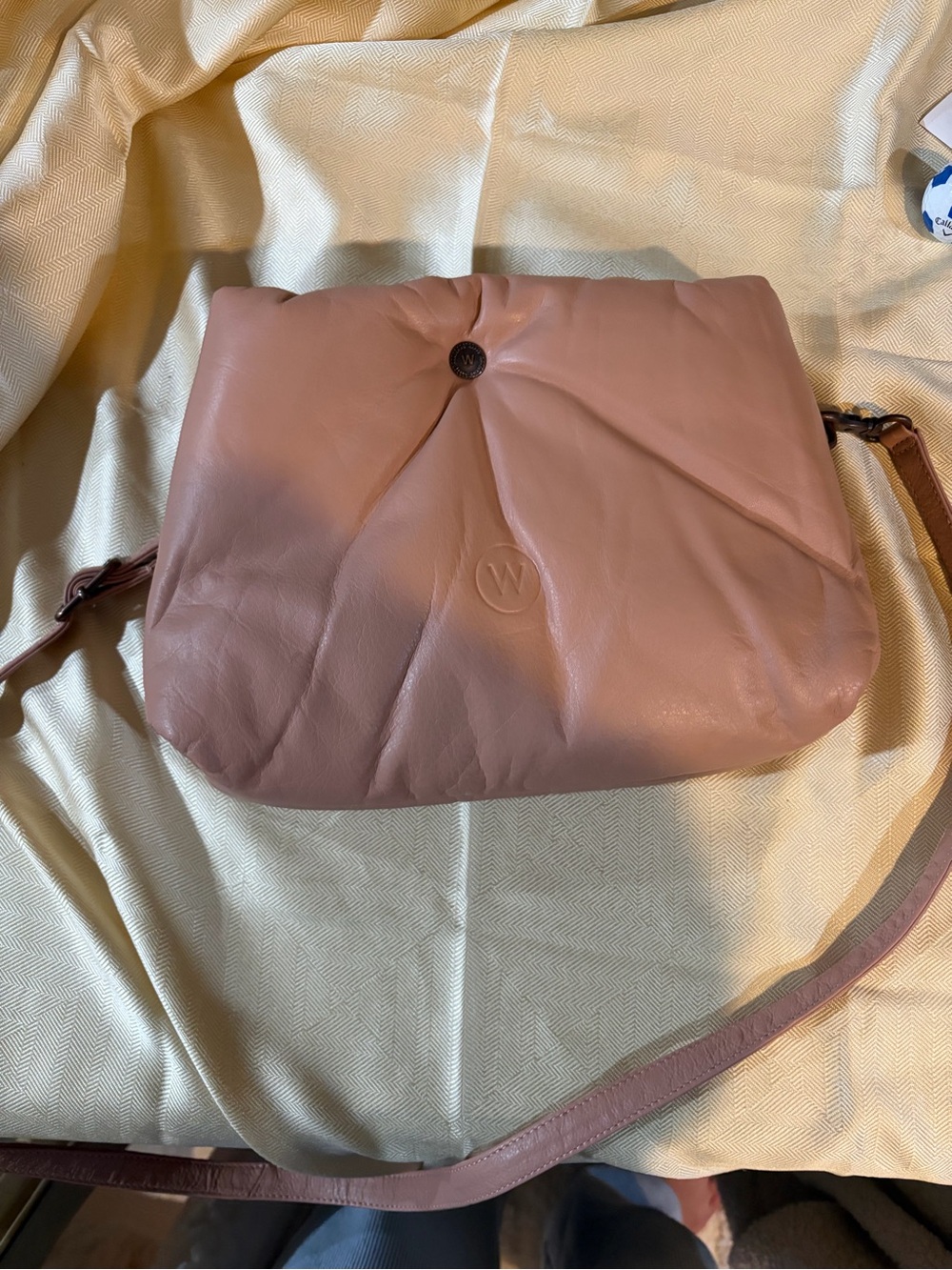 W Soft Pink Quilted Leather Crossbody Bag
